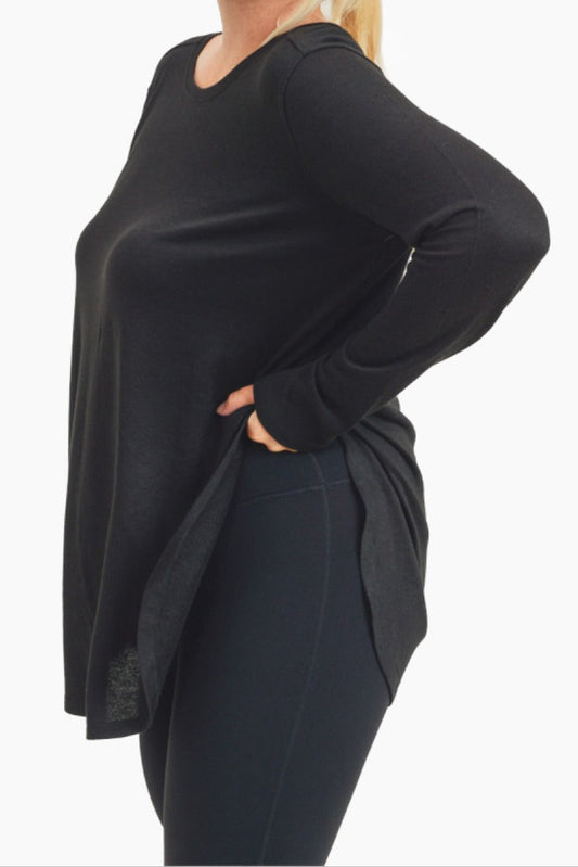 CURVY Long Sleeve Flow Top with Side Slits